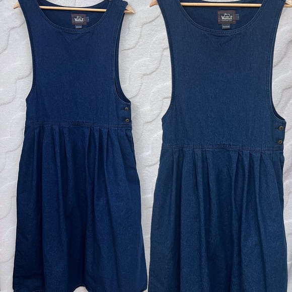 Woolrich Dresses & Skirts - Woolrich Denim Pinafore Dress Cottagecore Women Size L Indigo Cotton Made in USA